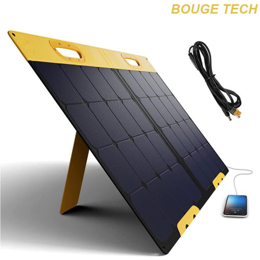 BougeTech 100W Mono Portable Solar Panel for Charging Power Station, American Monocrystalline Foldable Solar Panel Charger with USB QC 3.0 and Type C for Phones, Camping, Outdoor (Not for 12V Battery)